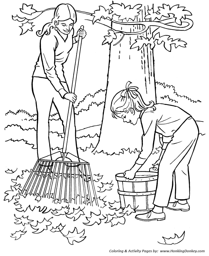 Farm Work and Chores coloring page | Raking leaves