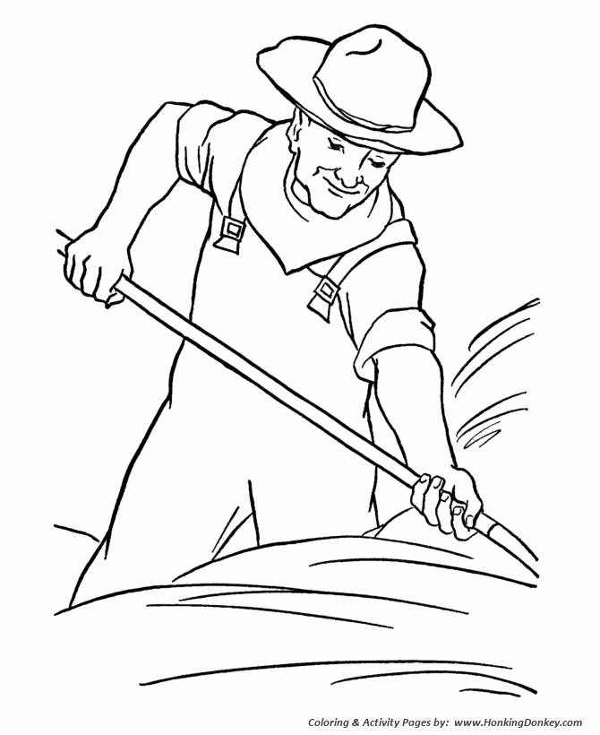 Farm Work and Chores coloring page | Farmer working the hay
