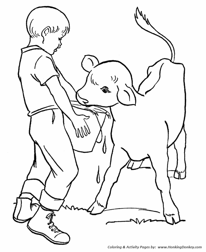 Farm Work and Chores coloring page | Feeding a new calf