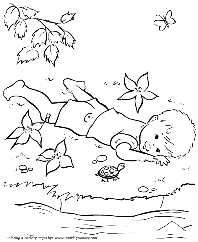 Farm Fun and Family coloring page | Farm boy beside a stream
