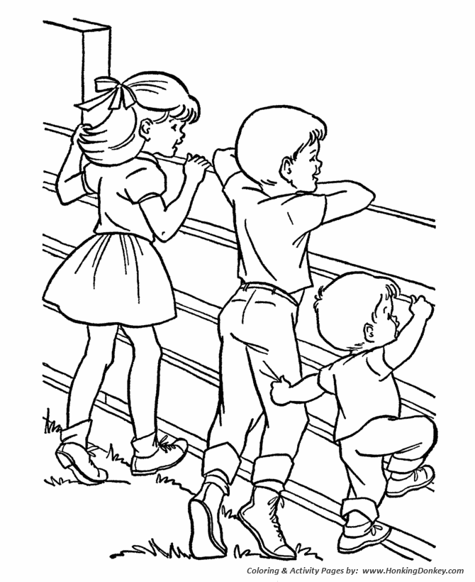 Farm Fun and Family coloring page | Looking through the farm fence