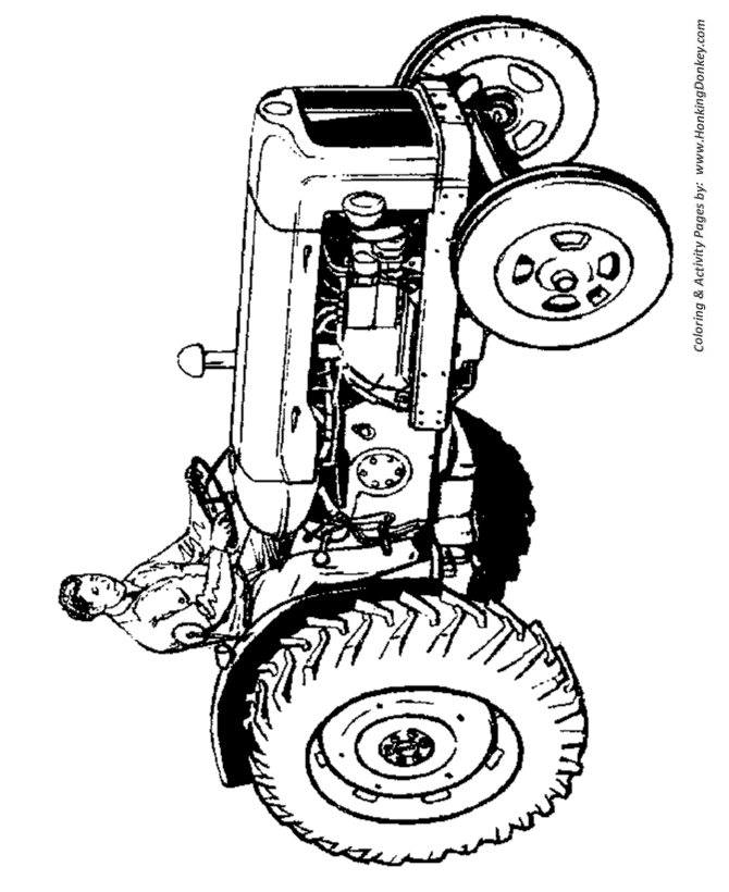 Farm vehicles coloring page | Farmer sitting on on a tractor