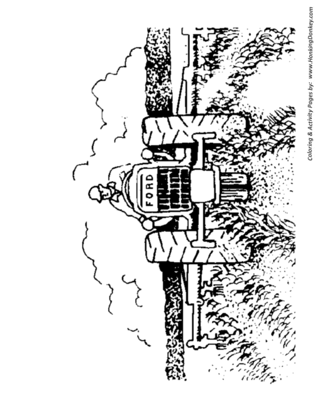 Farm vehicles coloring page | FORD tractor in a field