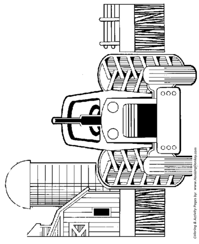 Easy to color Farm vehicles | Big Tractor in Barnyard