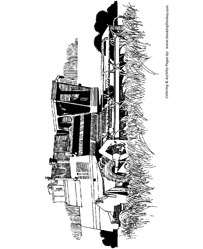 Farm equipment coloring page | Thresher (harvester) in the field