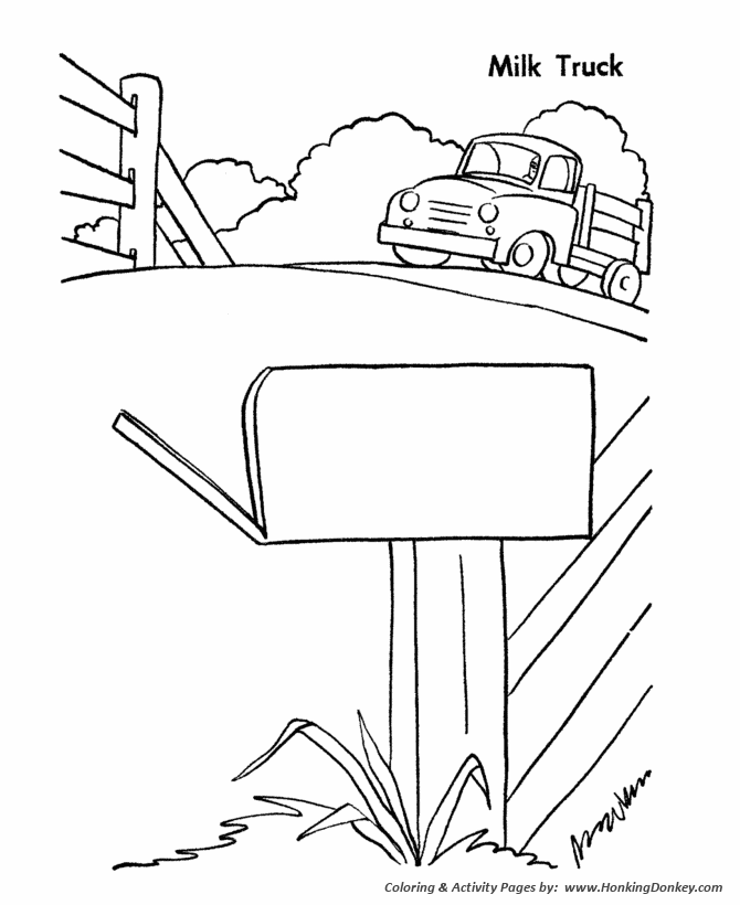 Farm equipment coloring page | Farm milk truck