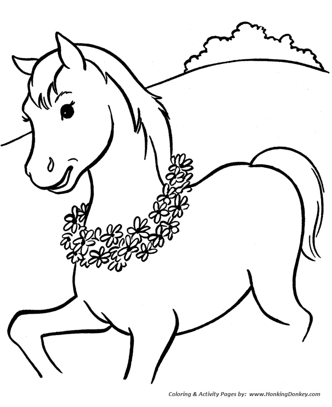 Horse coloring page | Horse with a wreath