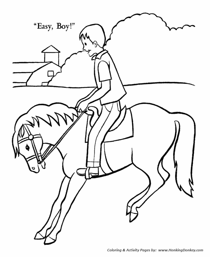 Horse coloring page | Boy on bucking horse
