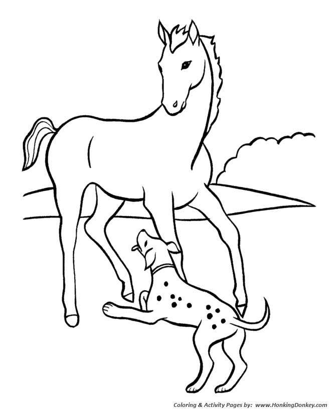 Horse Coloring Pages - Horse and Playful Dog
