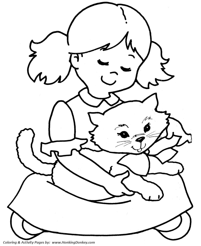 Pet Cat Coloring page | Mother Cat and kittens