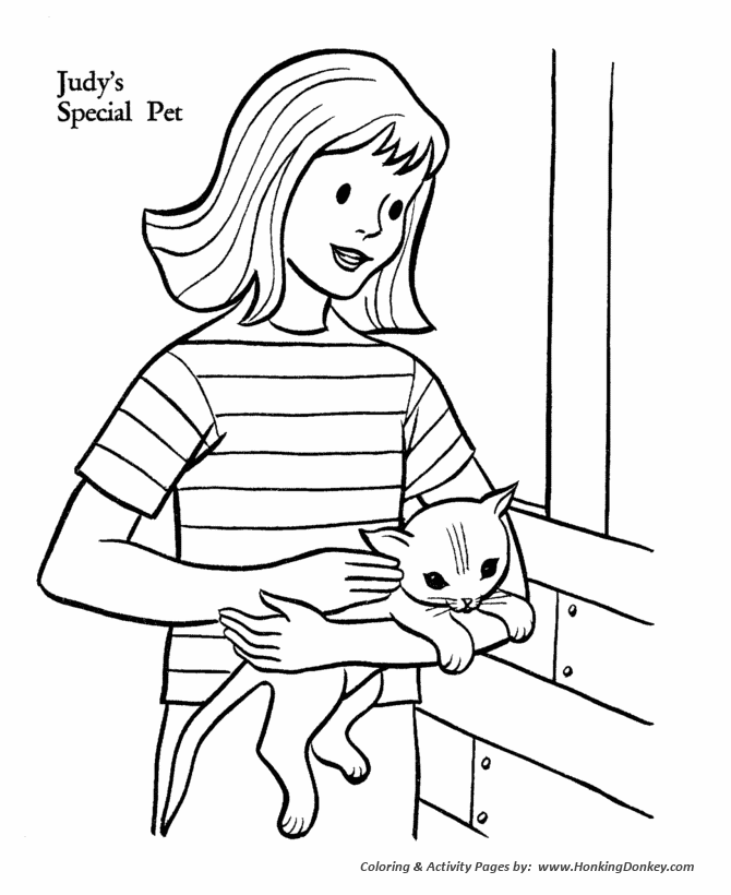 Pet Cat Coloring page | Mother Cat and kittens