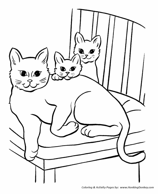 Pet Cat Coloring page | Happy cat family