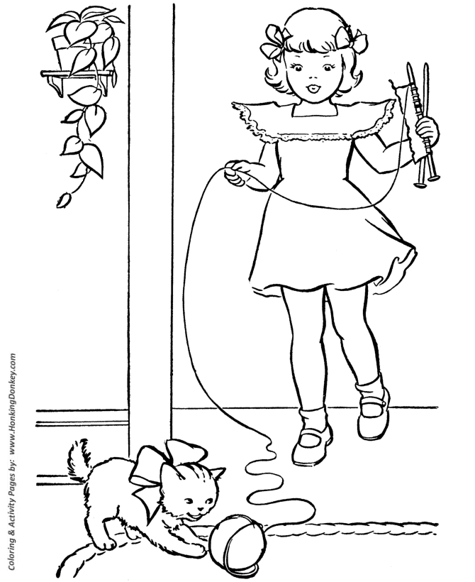 Pet Cat Coloring page | Kitty and ball of yarn