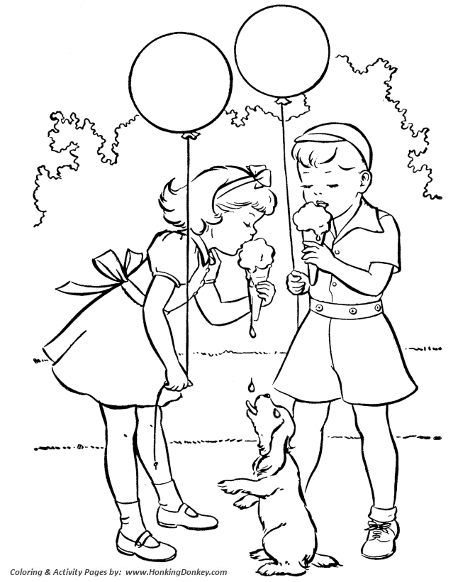 Cute Puppy and ice cream - Pet Dog Coloring page