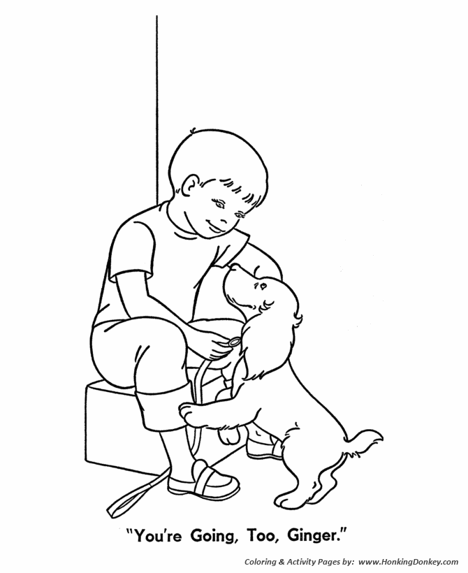 Ginger goes for a walk - Pet Dog Coloring page