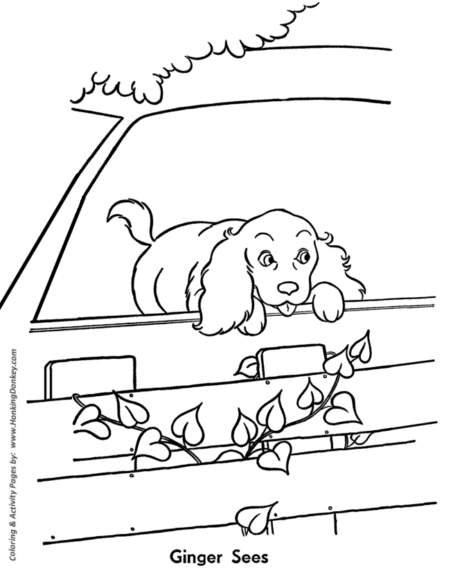 Dog rides in the car  - Pet Dog Coloring page