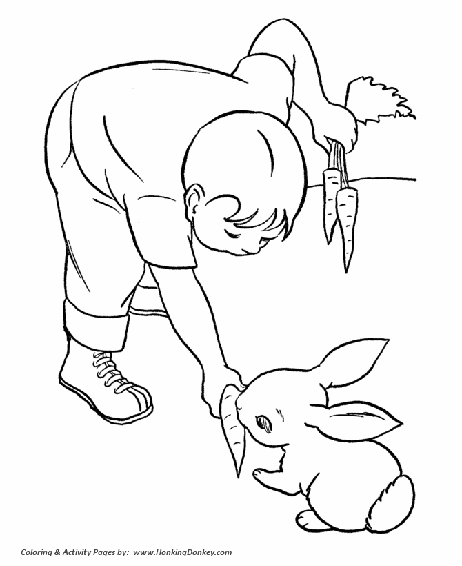 Pet rabbit coloring page | Feeding rabbit a carrot