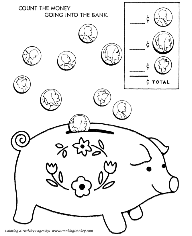 Toy Animal coloring page | Count the money piggy bank