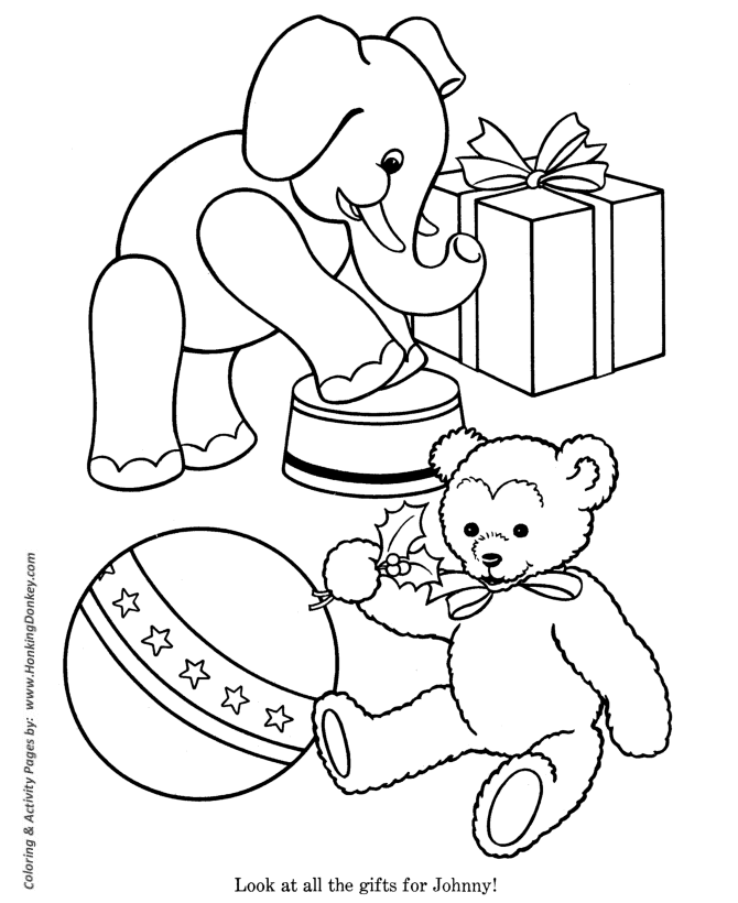 Toy Animal coloring page | Stuffed Elephant and Bear