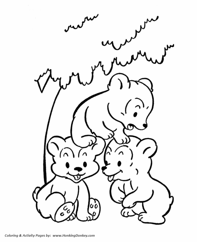 Wild animal coloring page | Bear Cubs playing
