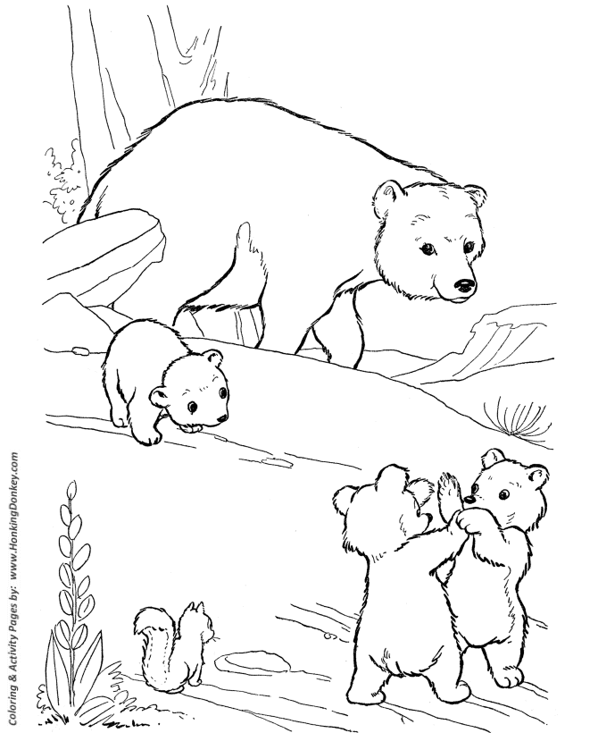 Wild animal coloring page | Playful bear cubs