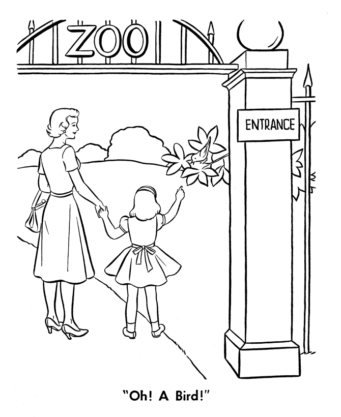 Zoo Visit Trip Coloring Pages | Mother and Daughter on a trip to the