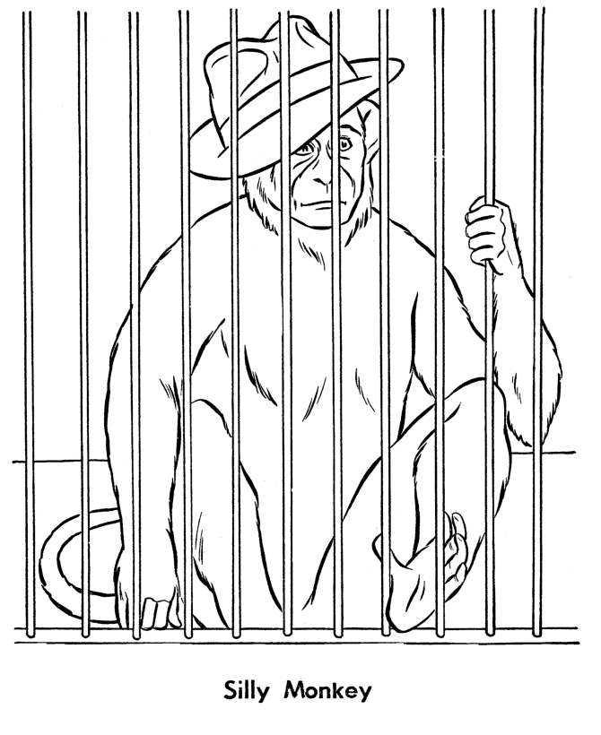 Zoo animal coloring page | Monkey in a cage
