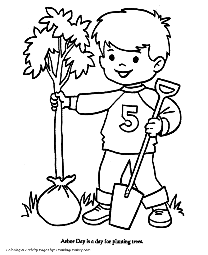 Arbor Day Coloring Pages - Boy planting a tree
