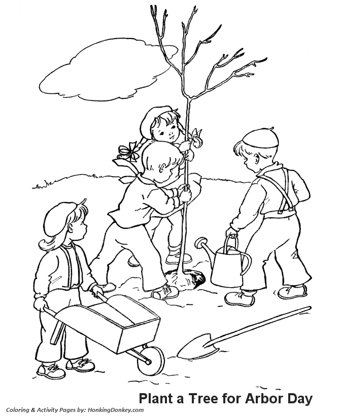 Arbor Day Coloring Pages - Children planting a tree