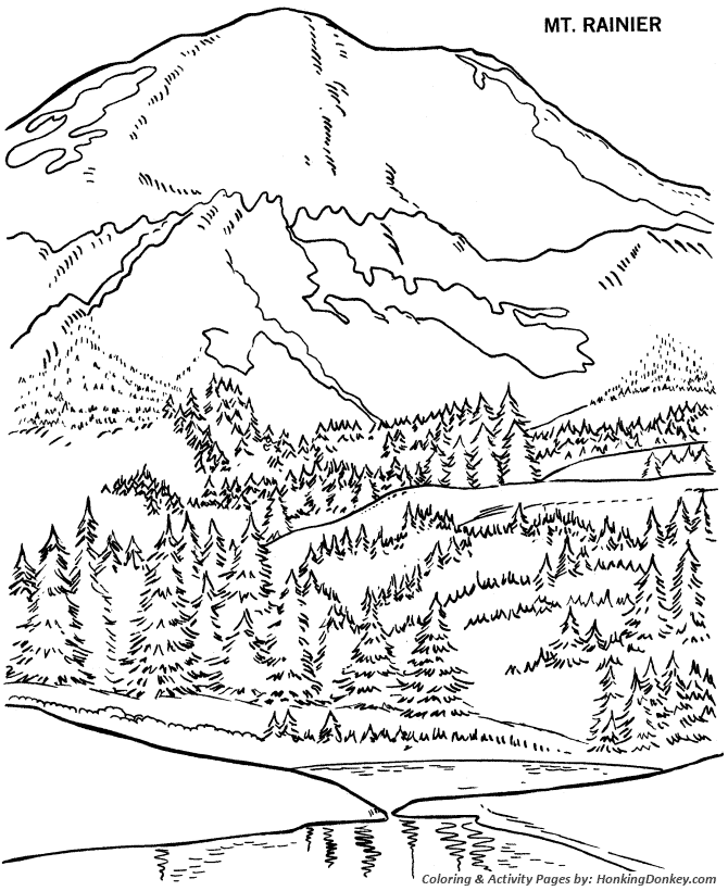 Arbor Day Coloring Pages - Mt Rainier National Park