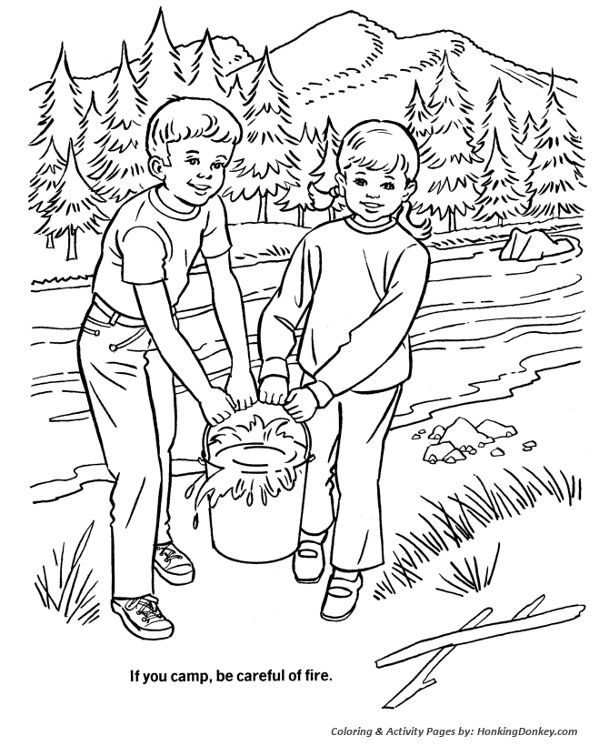 Arbor Day Coloring Pages - Camping forest safety