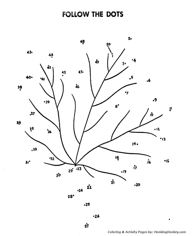 Arbor Day Coloring Pages - Tree leaf dot-to-dot