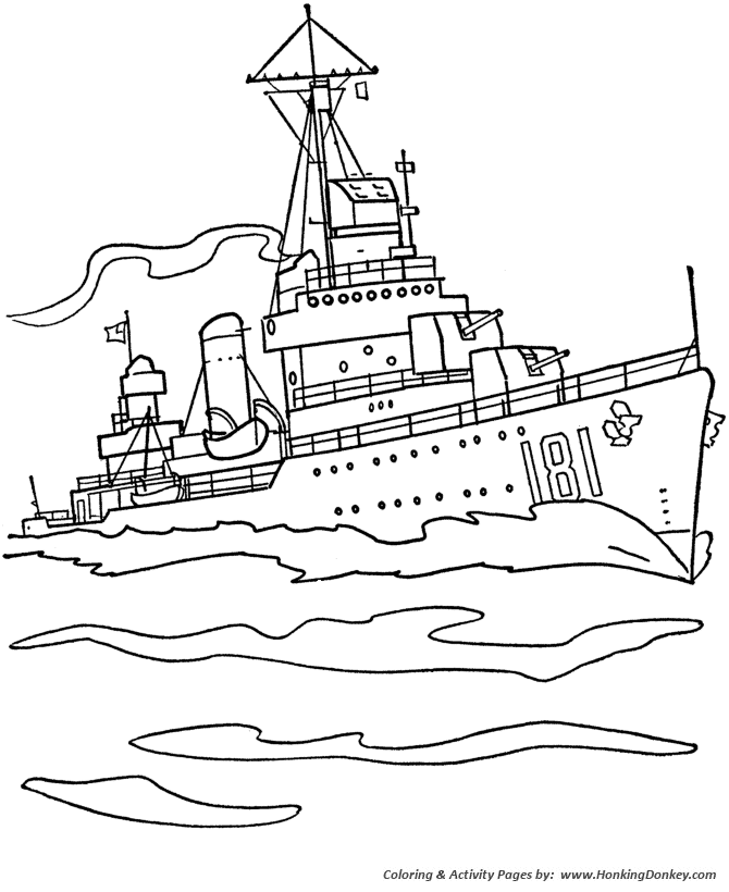 Armed Forces Day Coloring page | US Navy Destroyer