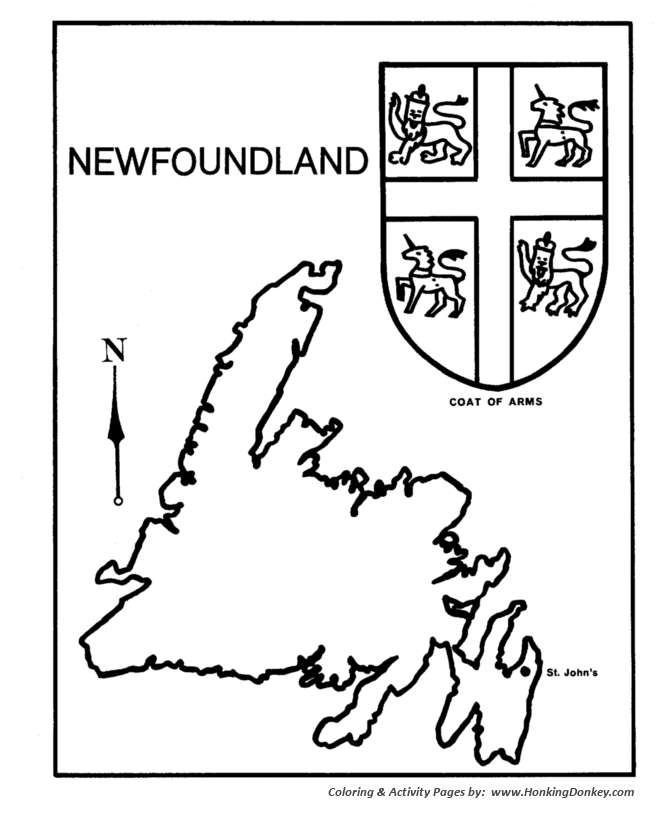 Canada Day Coloring page | Newfoundland - Map / Coat of Arms