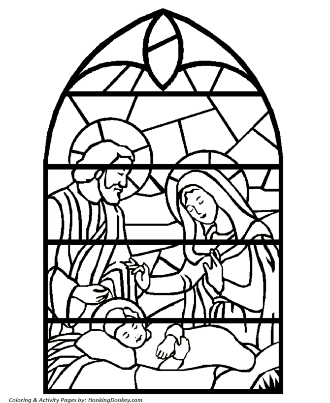 Stained Glass Nativity Scene Coloring Page