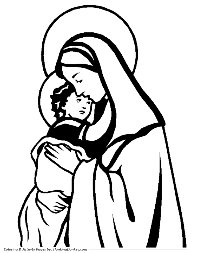 Mary and Jesus Religious Coloring Page