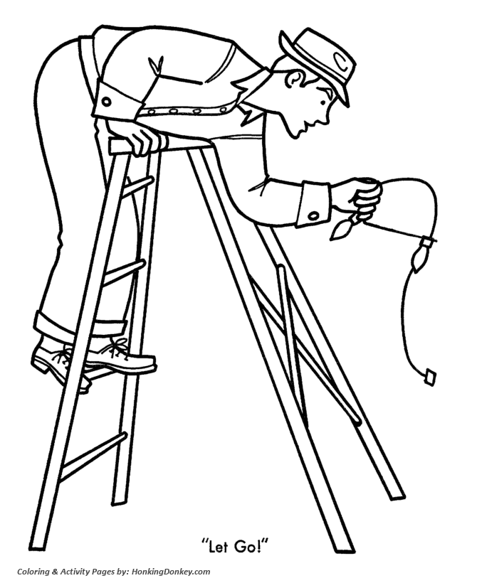 Stringing the Christmas Lights Coloring Page