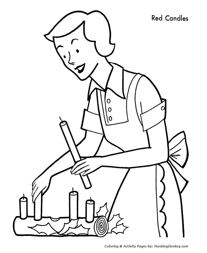 Christmas Yule Log and Candles Decorations Coloring Page