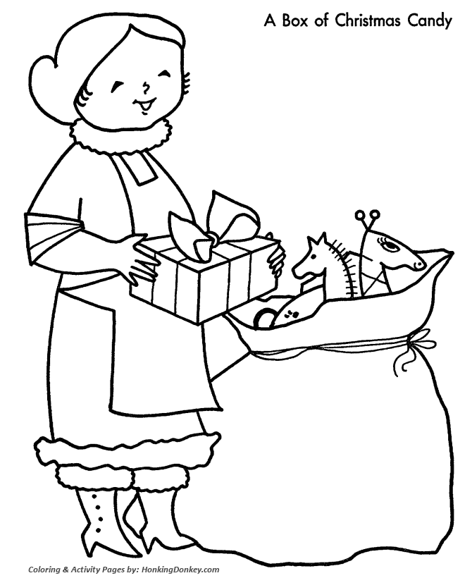 Christmas Eve Coloring Sheet - Mrs Clause helps pack