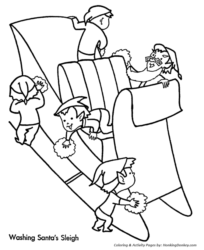 Christmas Eve Coloring Sheet - Washing Santa's Sleigh