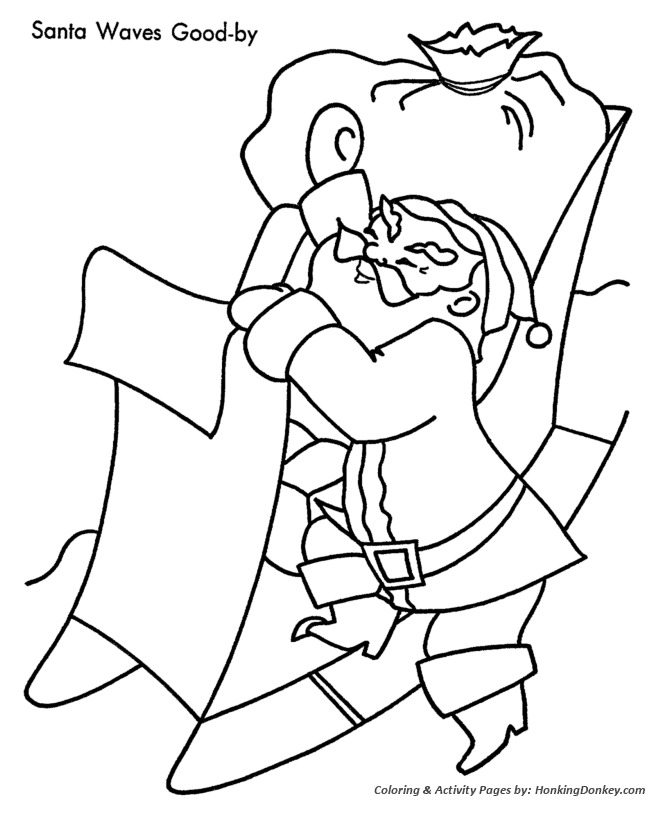 Christmas Eve Coloring Sheet - Santa Waves Good-by