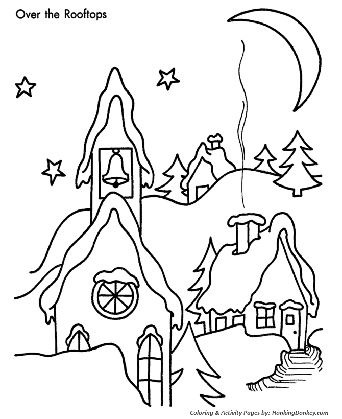 Christmas Eve Coloring Sheet - Santa flies his Sleigh