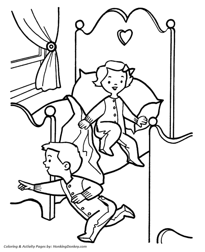 Christmas Morning Coloring Sheet - Kids wake up on Christmas Morning