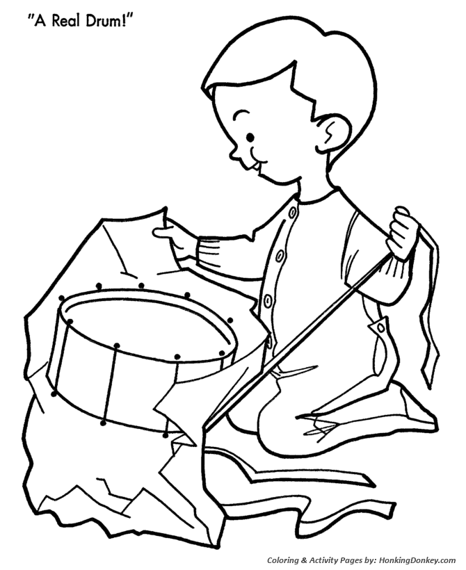 Christmas Morning Coloring Sheet - Drum for a Boy