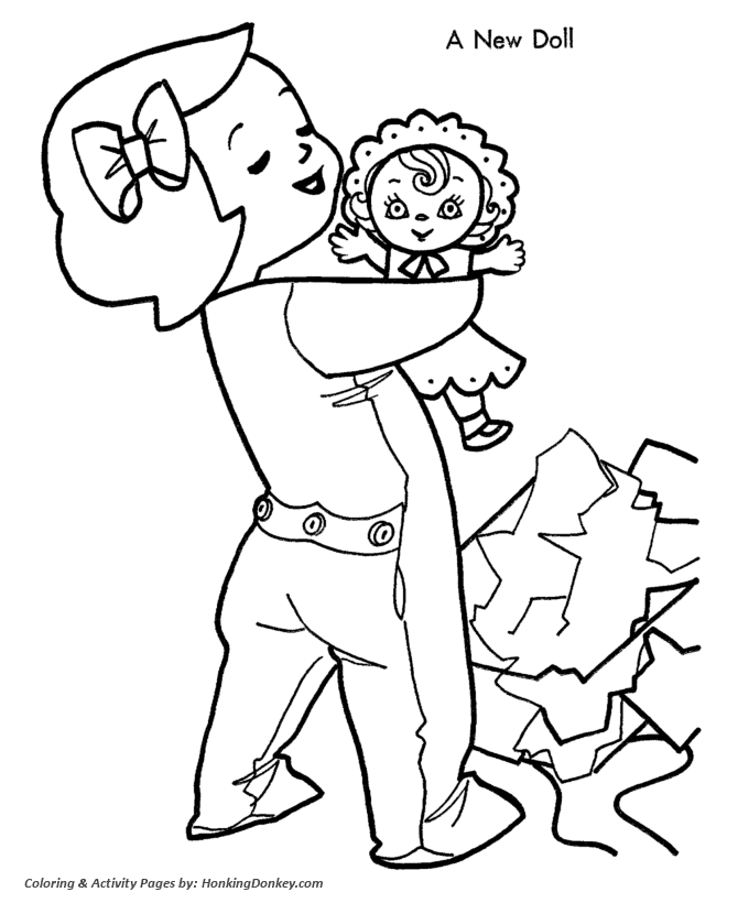 Christmas Morning Coloring Sheet - Doll for a Girl