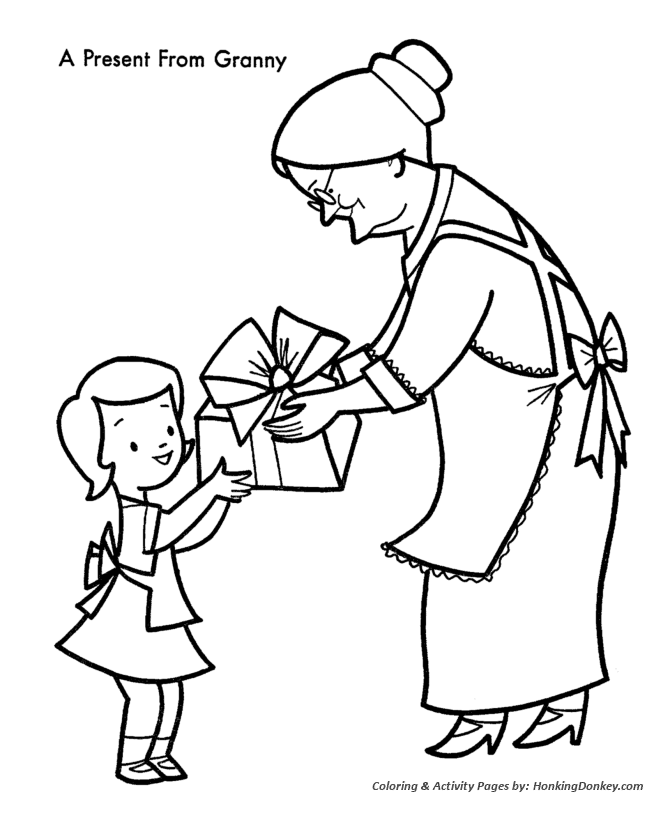 Christmas Morning Coloring Sheet - Present for Grandma