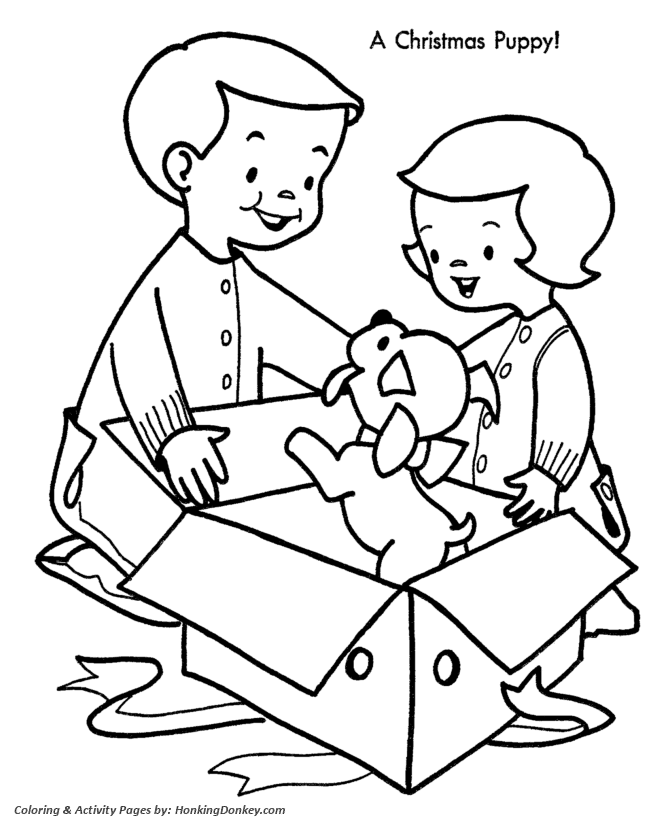 Christmas Morning Coloring Sheet - Christmas Puppy