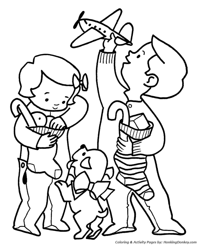 Christmas Morning Coloring Sheet - Happy Children