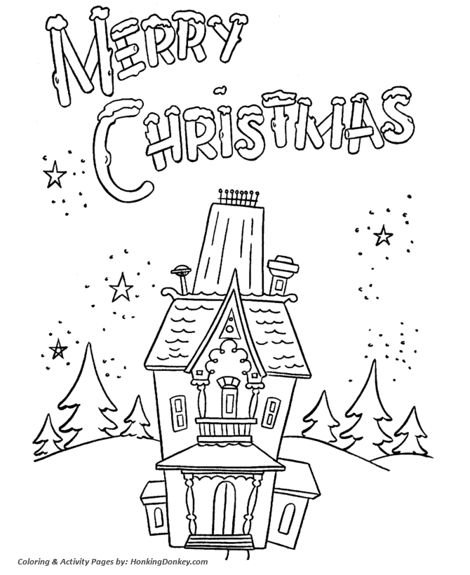 Christmas Party Coloring Sheet - Merry Christmas House
