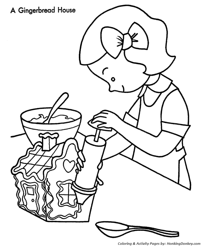 Christmas Party Coloring Sheet -  Making a Christmas Party Gingerbread House
